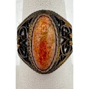 Stunning Antique Sterling Silver Sunstone Filigree Ring